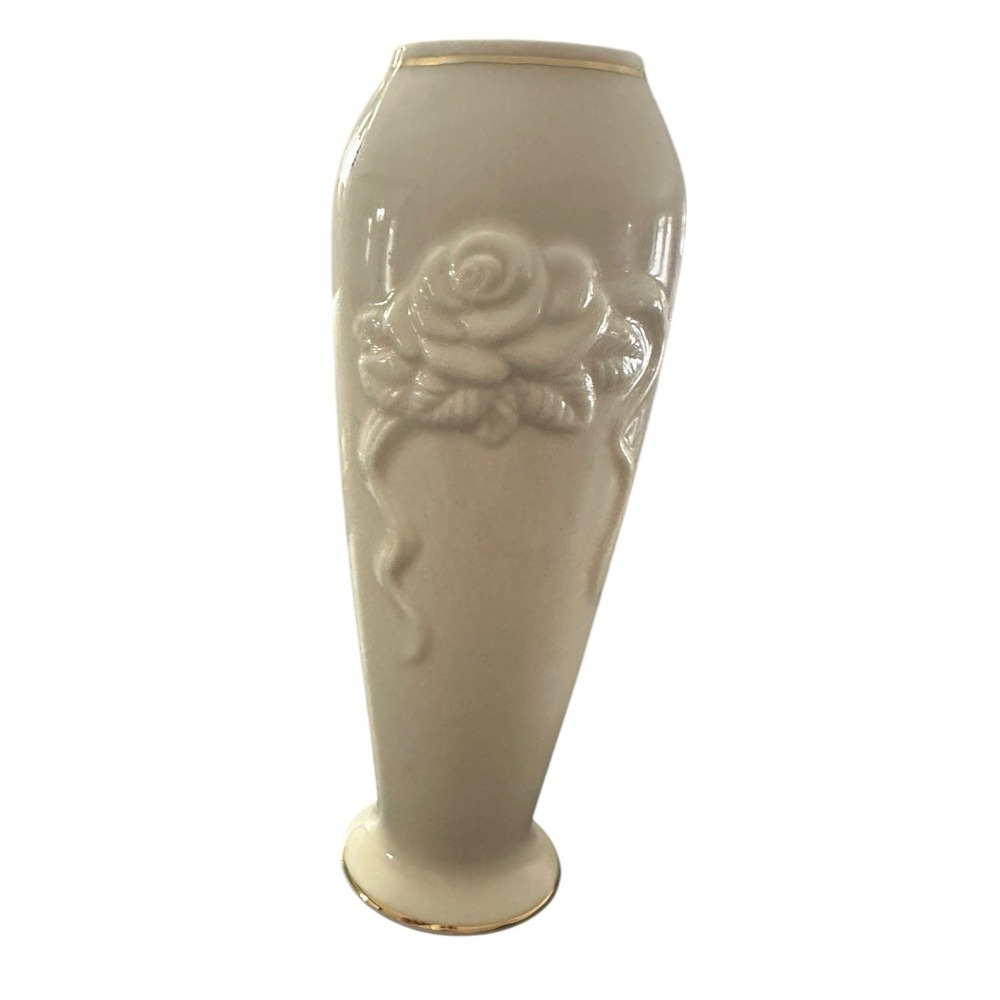 Lenox Rose Blossom Vase Fine China 24k Gold Trim Certificate 6 " Tall Bud Flower